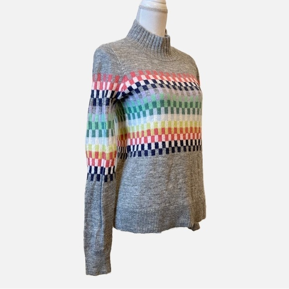 Loft Checkered Multicolored Geo Mock Neck Soft Knit Sweater Size XS - Picture 7 of 12